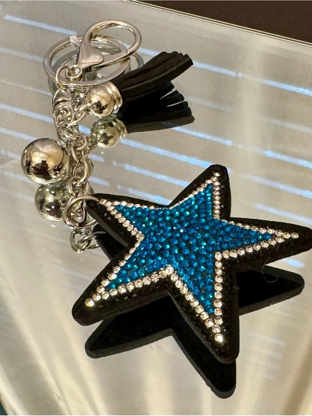 Blue Star Rhinestone Keychain/Bag Charm with tassel